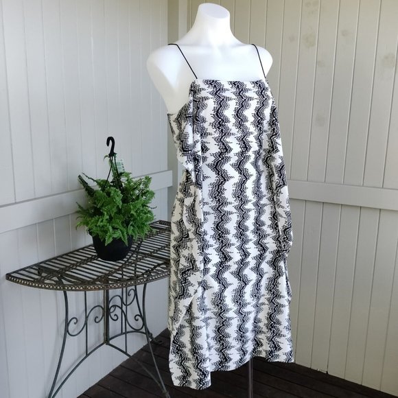 Country Road Size 10 Dress White Black A Line Ruffle Abstract Tie Waist Cocktail - Picture 4 of 13